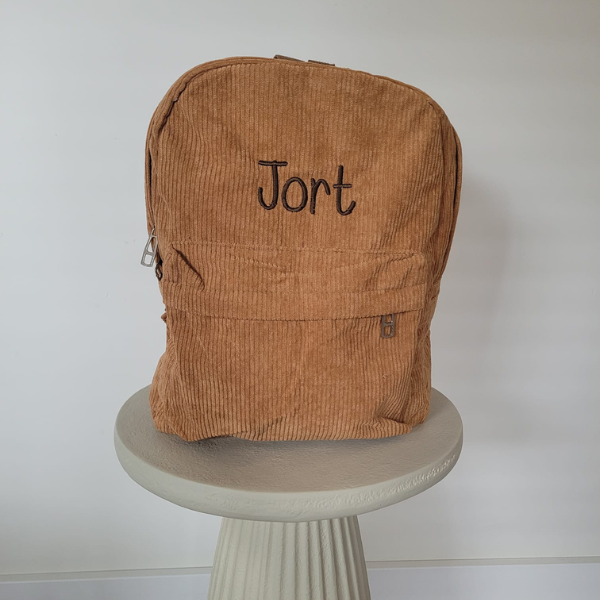 Bruine-kinderrugzak-met-naam-Jort