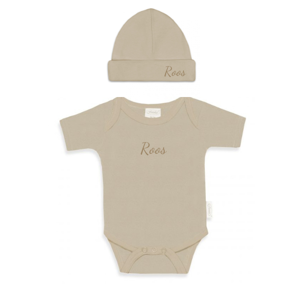 Set romper en babymuts met naam - Cream