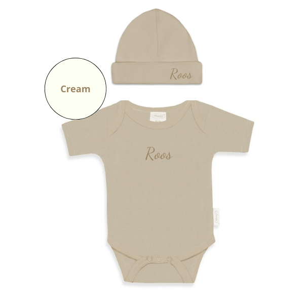 Set romper met babymuts beige